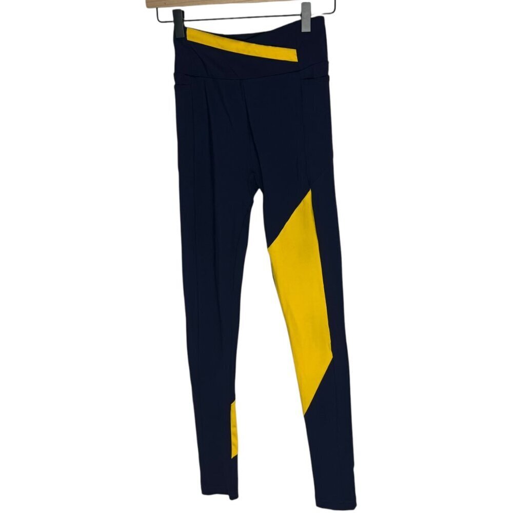 Gymshark Women's XS Crossover Waist‎ Colorblock Leggings Blue Yellow Athletic